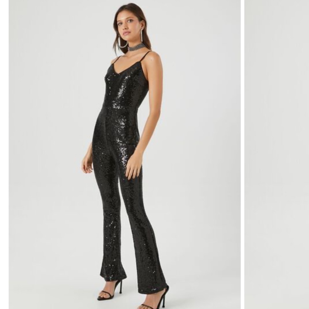 *NEW* black Sequin Cami Flare Jumpsuit size small
